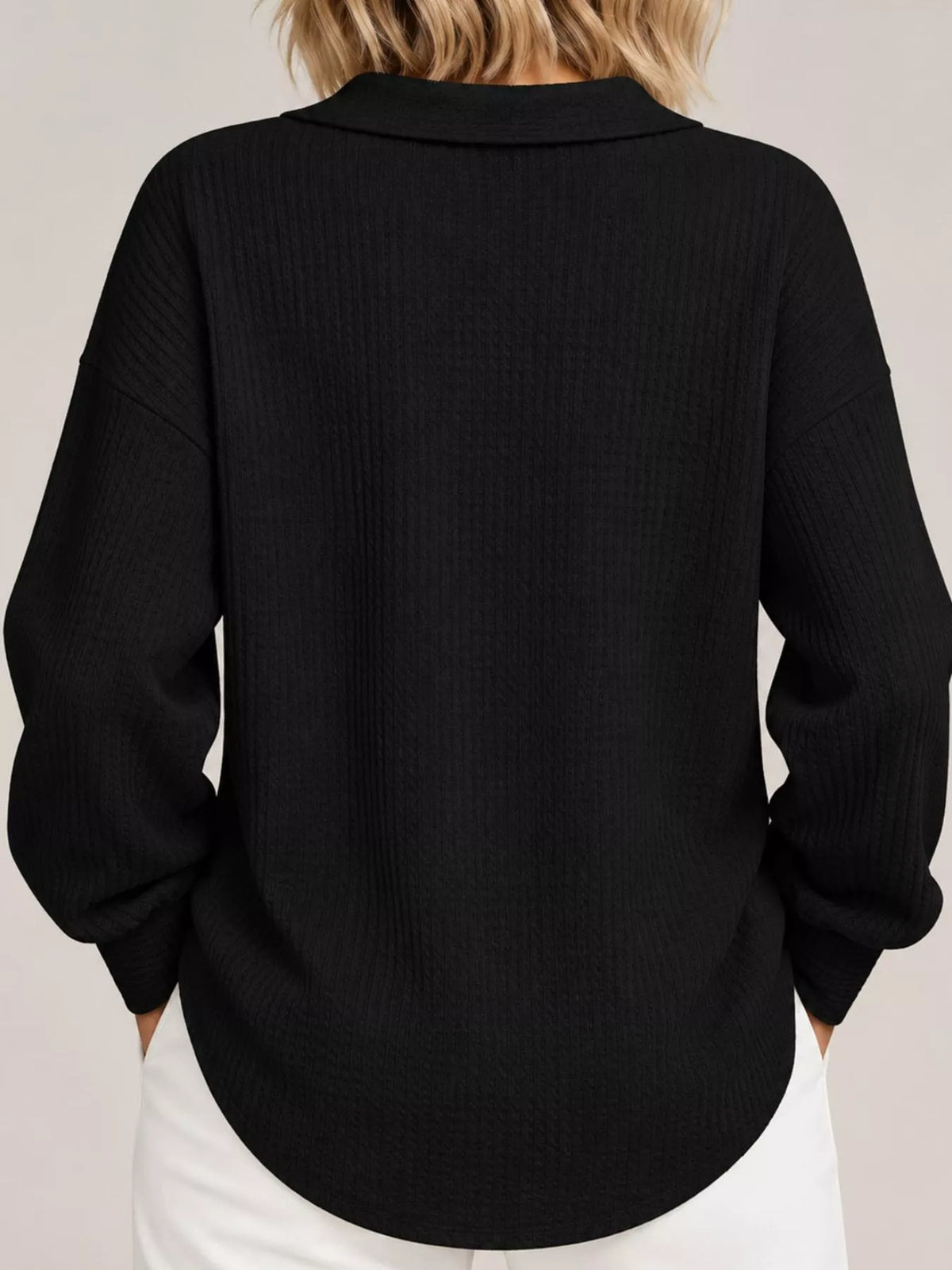 Collared long sleeve top, back view