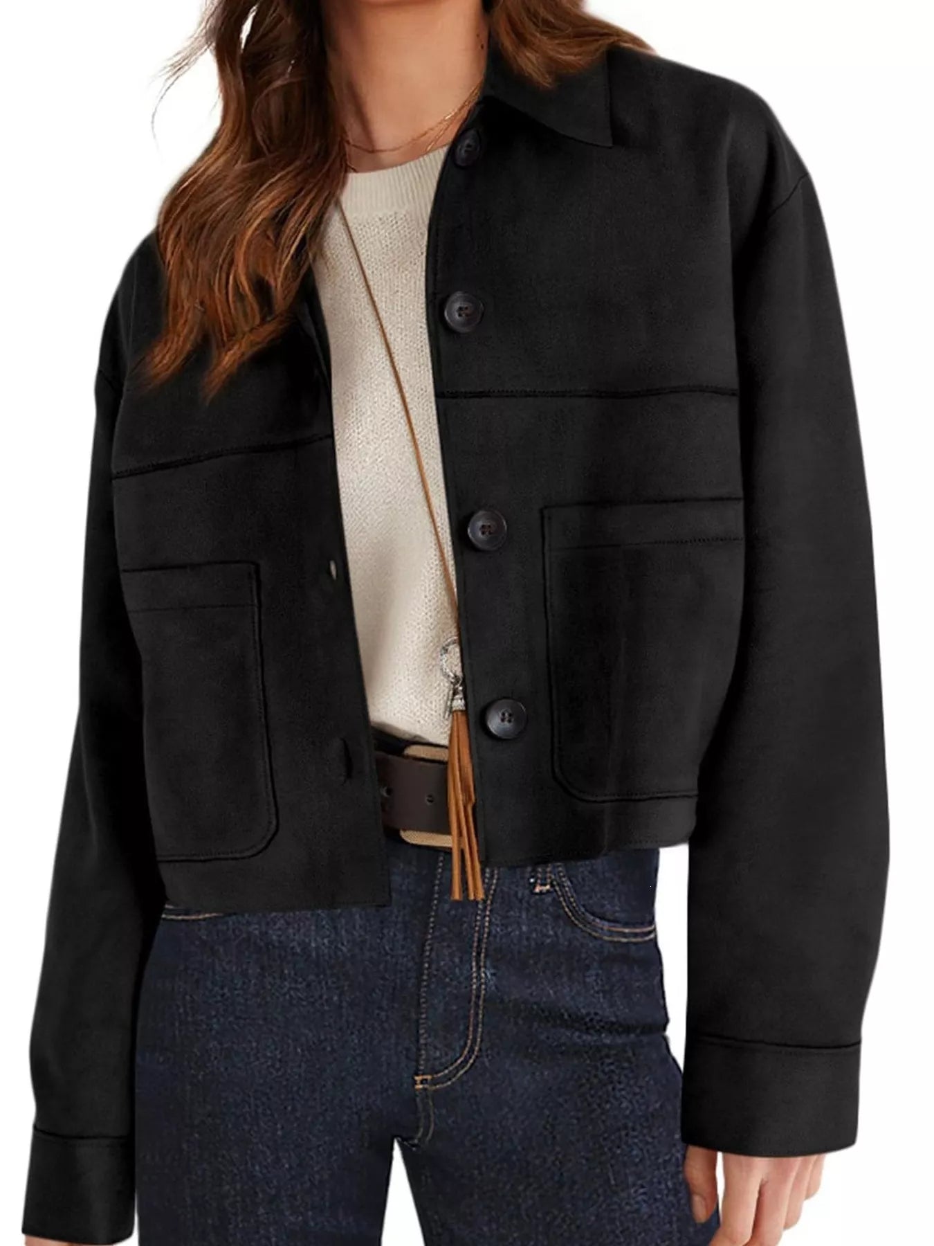 Trendsi Button-Down Cropped Jacket -