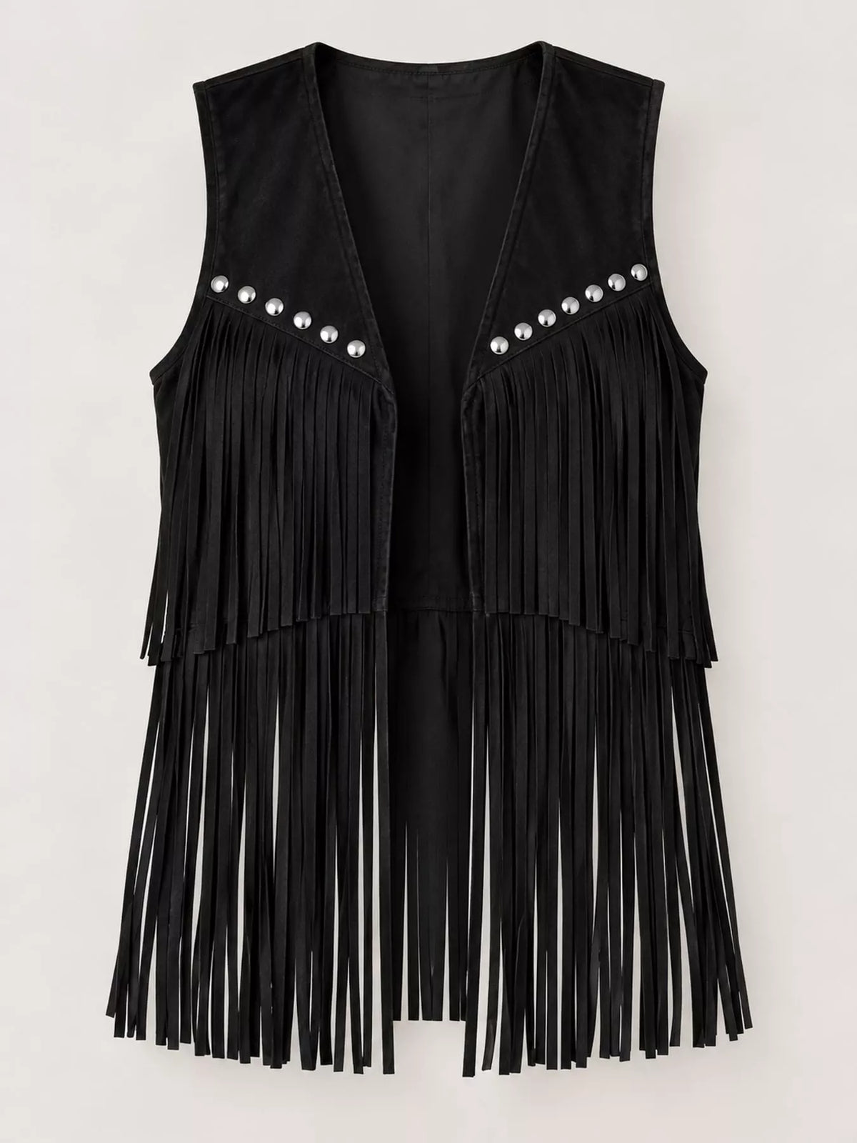 Fringed Suede Vest Coat in black