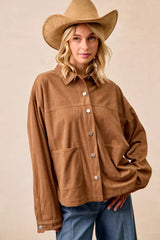 Trendsi BiBi Corduroy Relaxed Fit Shacket with Back Pleat -