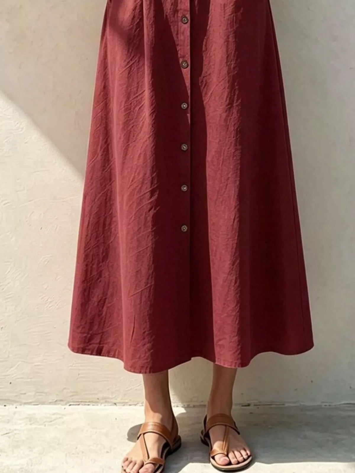 Button-Down Midi Shirt Dress with Pockets, hem detail