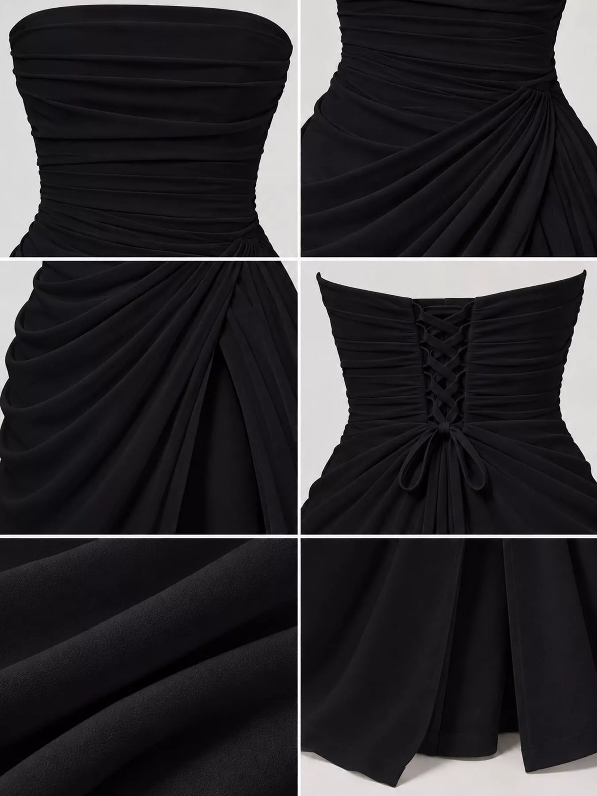 strapless maxi dress, construction and design details