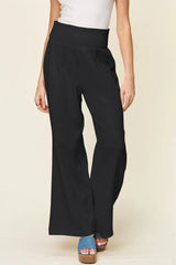 Trendsi Double Take Full Size Texture Smocked Waist Wide Leg Pants -