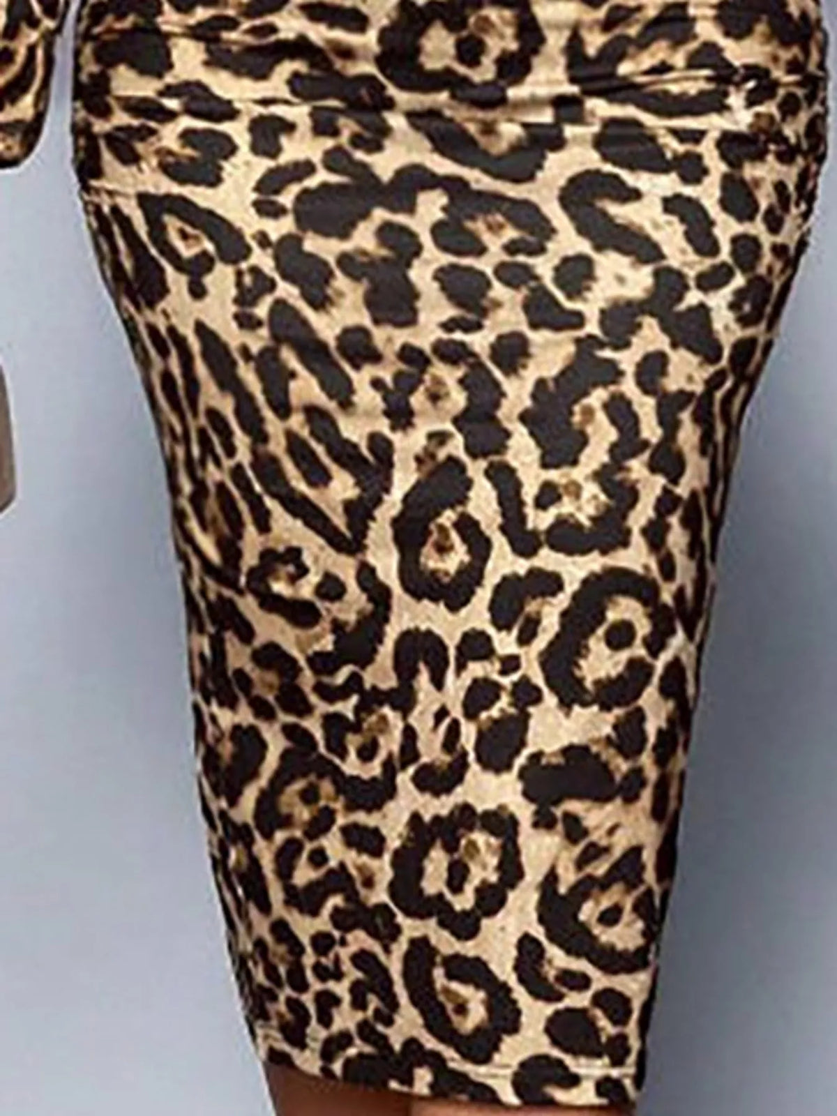 Women's Lace Detail V-Neck Bodycon Midi Dress in tan leopard — waist detail view