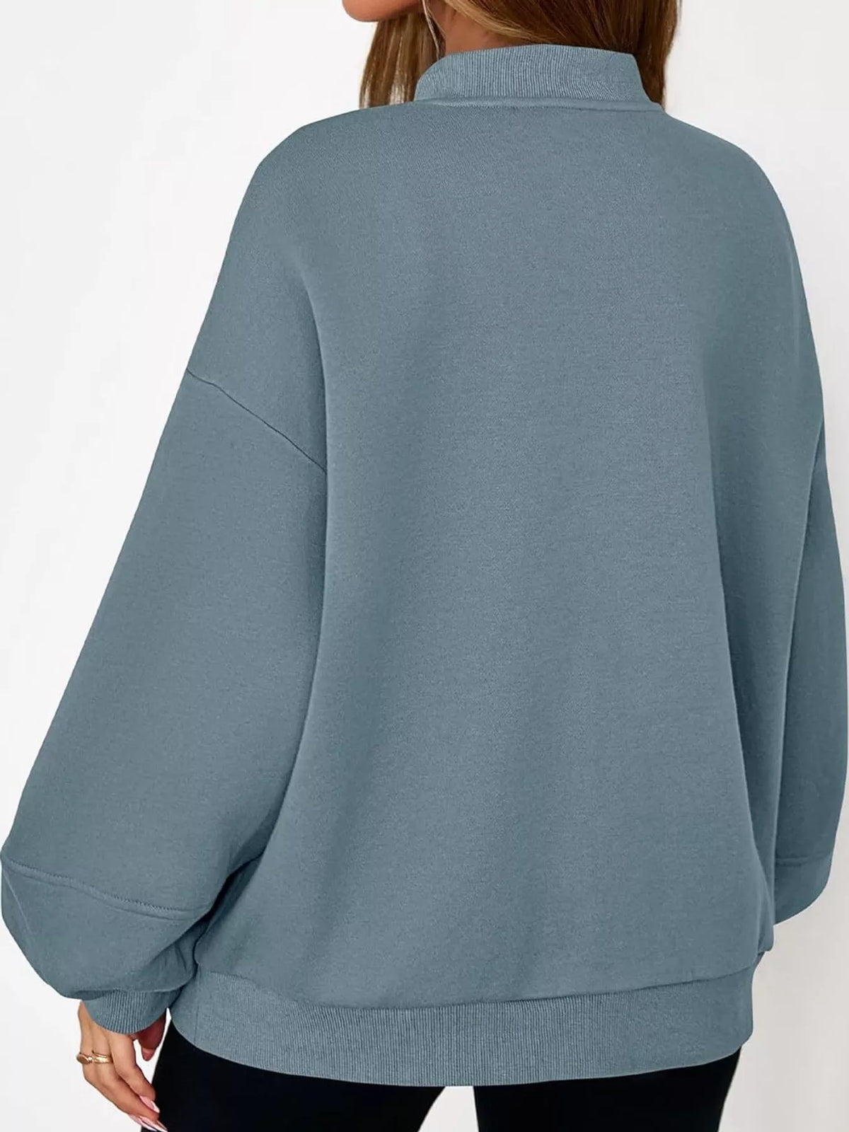 Blue-gray oversized zip-up jacket — back view
