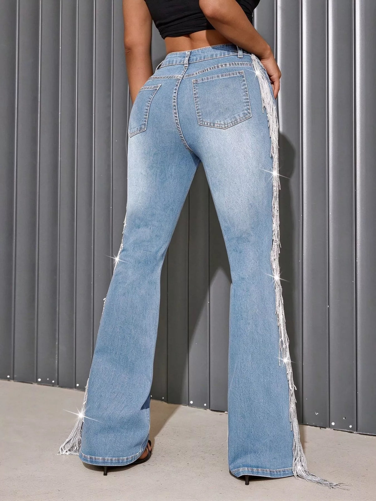 Fringe flare jeans, light blue back