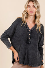 Trendsi Mittoshop Washed V-Neck Long Sleeve Blouse -