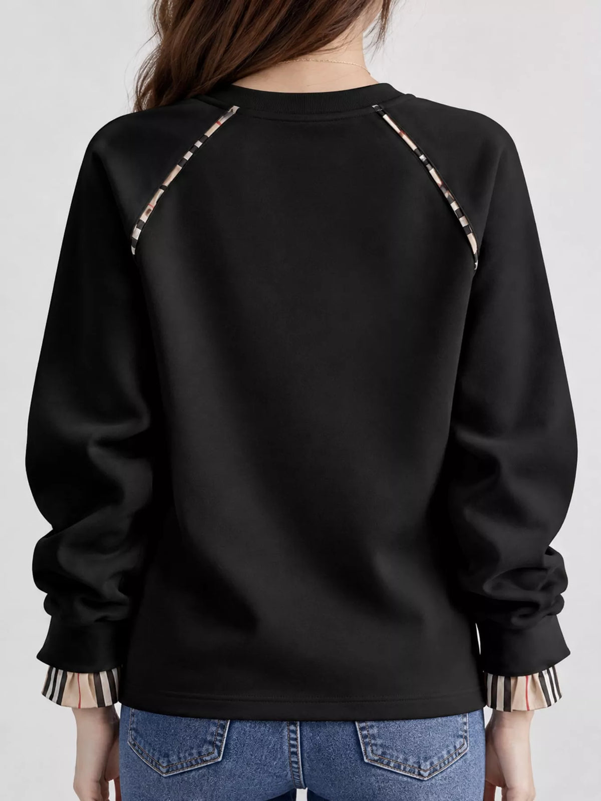 Plaid-trim sweatshirt, black back