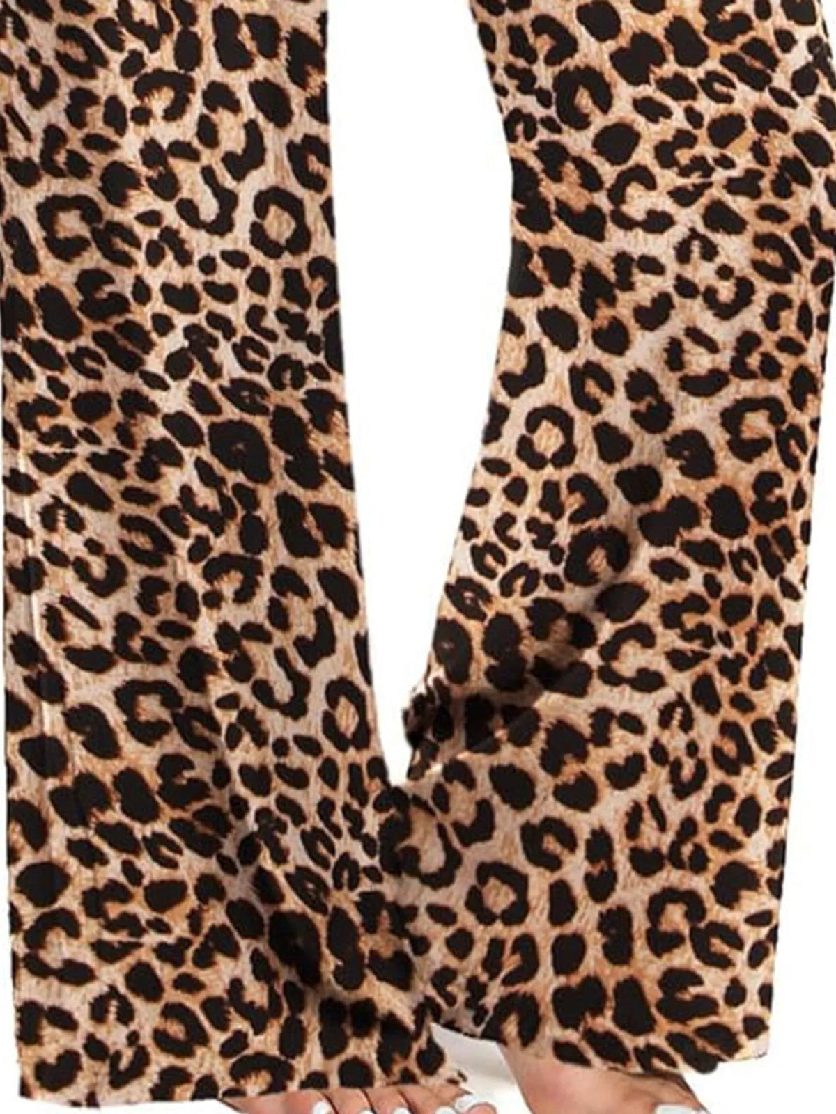 Brown leopard drawstring wide-leg pants — design and construction details