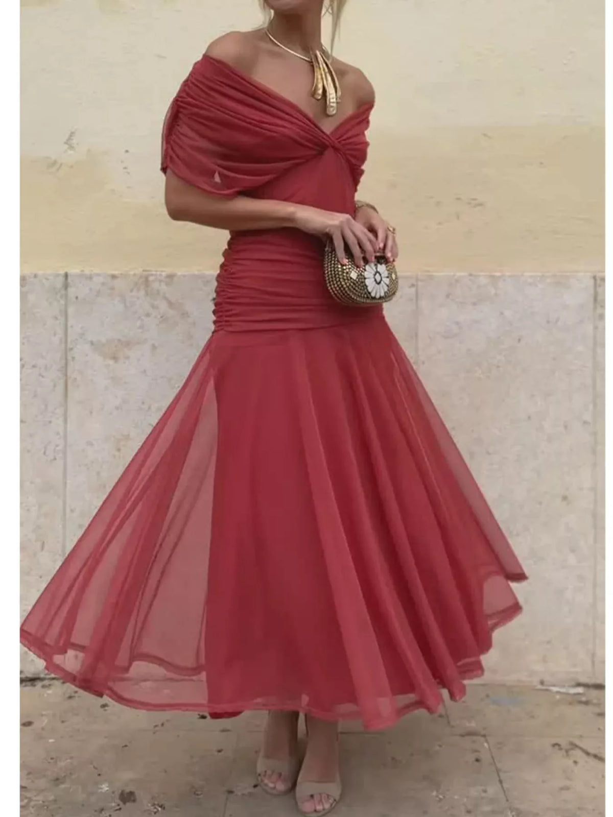 Red ruched dress