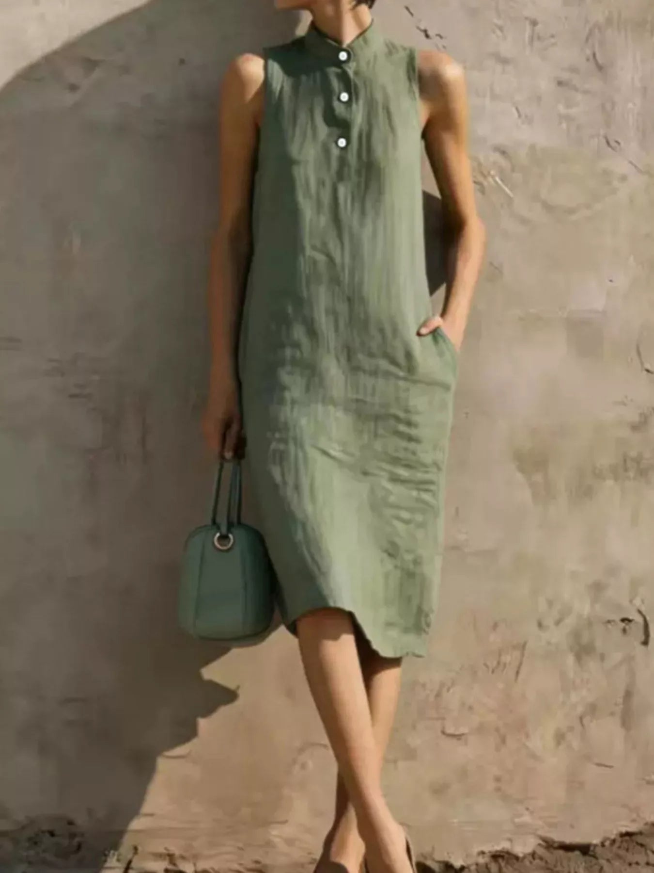 Trendsi Button Detail Sleeveless Midi Dress -