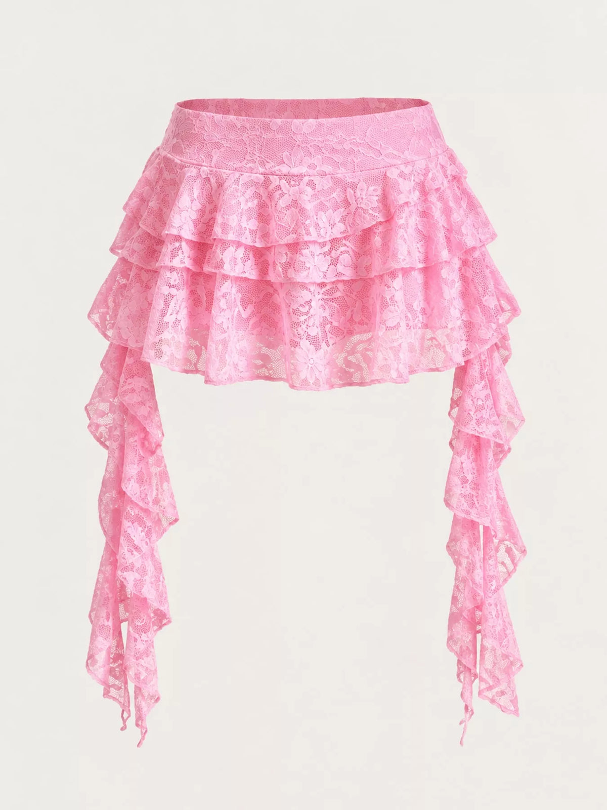 Lace Ruffled Asymmetrical Mini Skirt — garment front