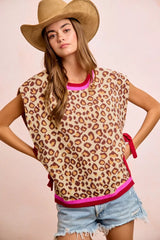 Trendsi BiBi Leopard Pattern Side Tied Sweater Vest Top -