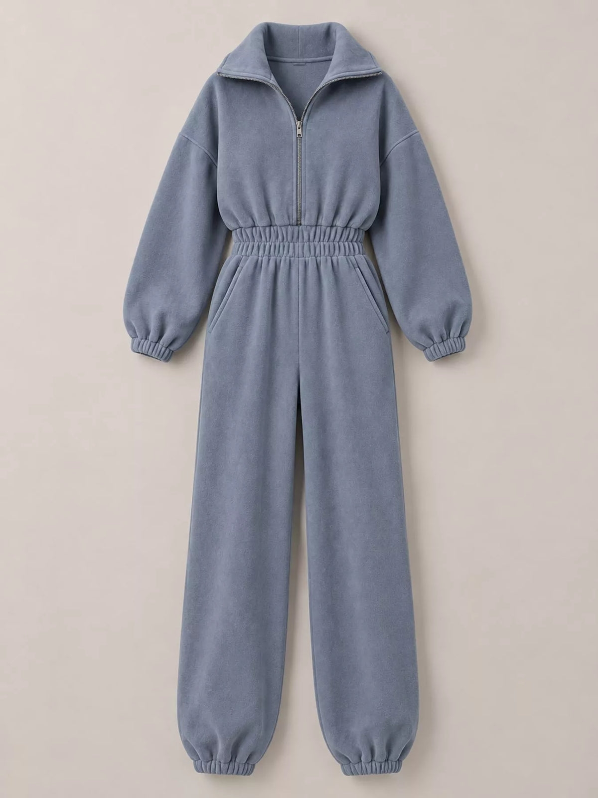 Zip Front Long Sleeve Jumpsuit — garment front