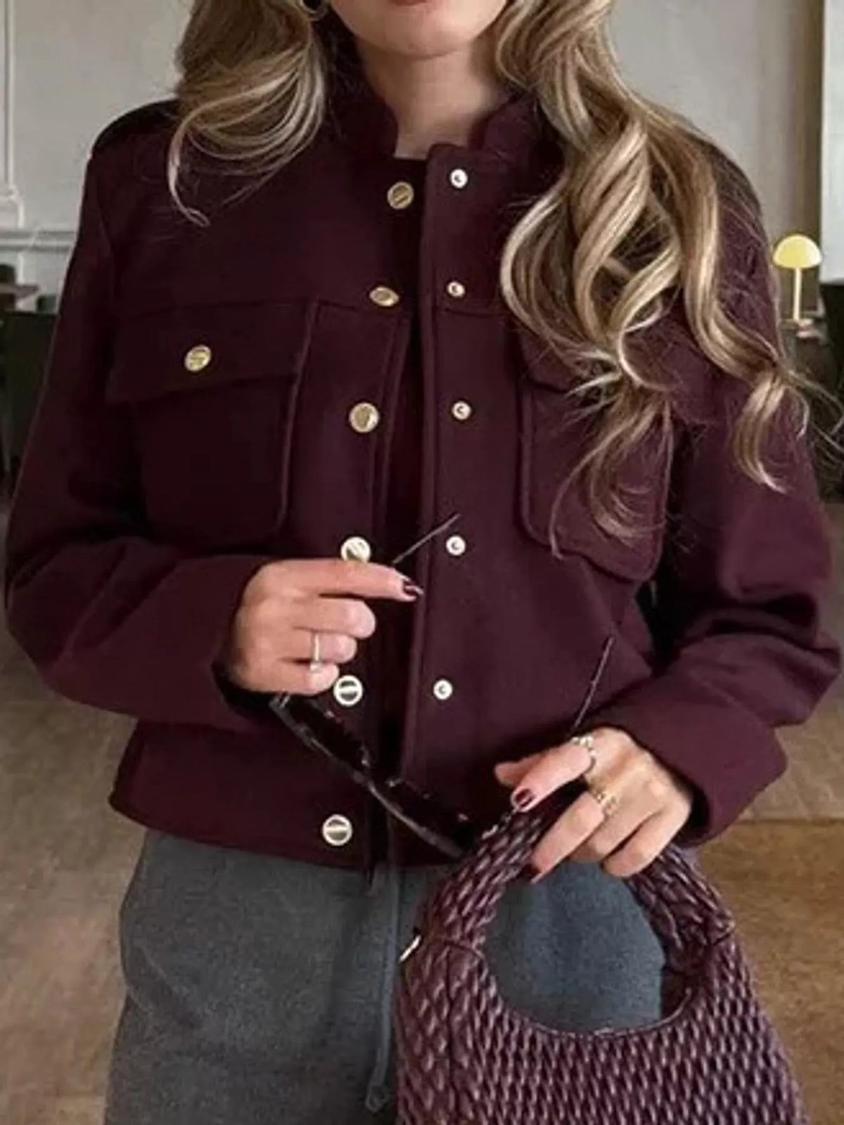 Snap-Front Cropped Jacket — front view