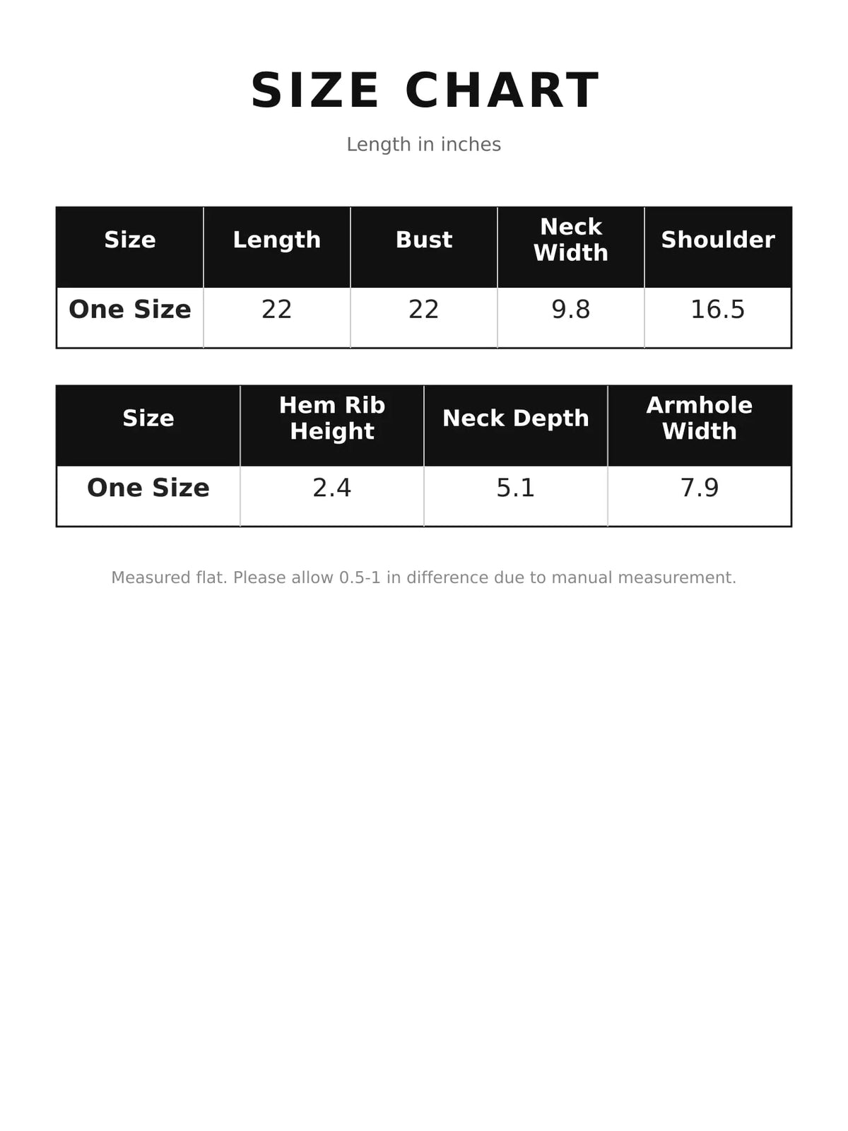 Size chart for v-neck sweater