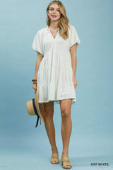 Trendsi Umgee Jacquard Puff Sleeve Mini Dress -
