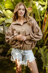 Trendsi BiBi Half Zip Vintage Washed Fleece Pullover -