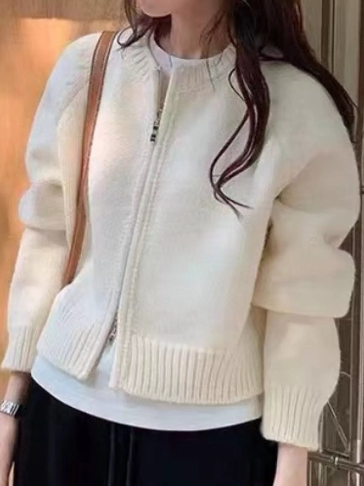 Ribbed-hem cardigan, white front