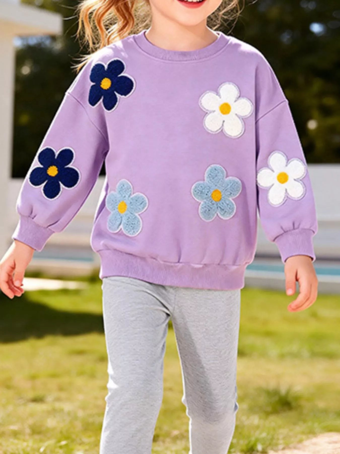 Trendsi Children's Floral Applique Sweatshirt and Leggings Set -