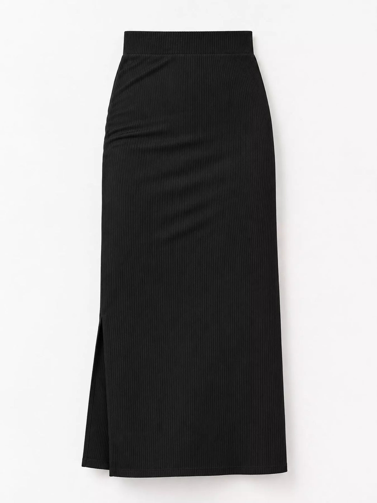 Black side slit skirt — front view