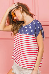 Trendsi BiBi Star Rpinted with Stripe Combo Top - Shirts