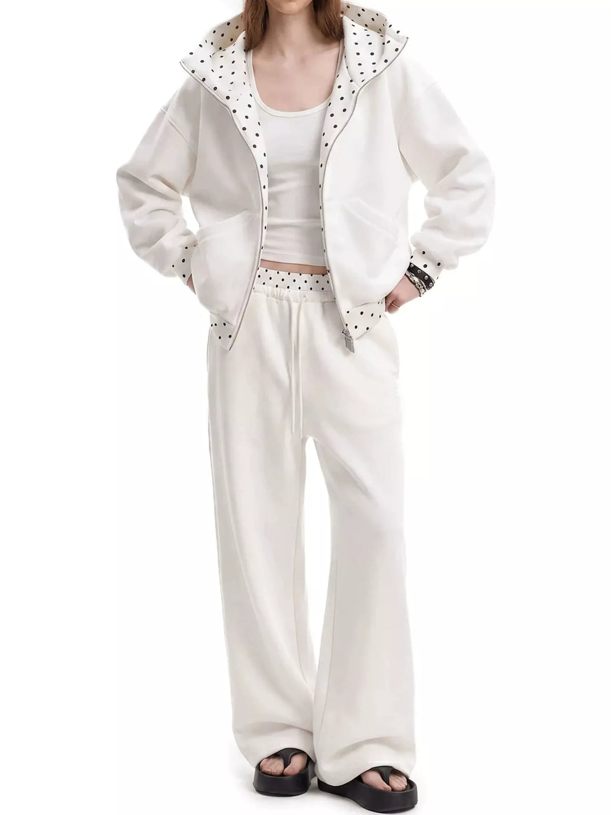 Hoodie and Wide-Leg Pants Set — front view