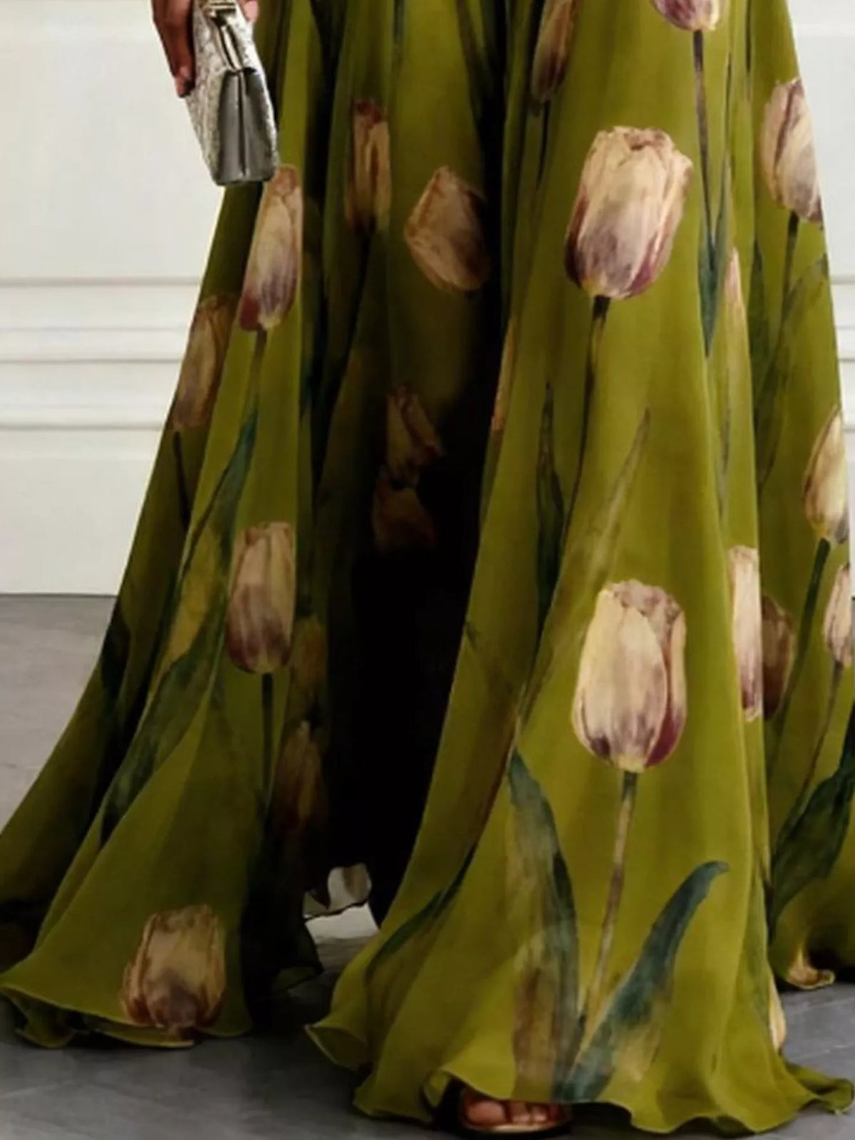 Women's Sleeveless Floral Print Maxi Dress in green floral — print detail view