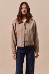 Trendsi SO ME Cotton Twill Cropped Barn Jacket wtih Collar -