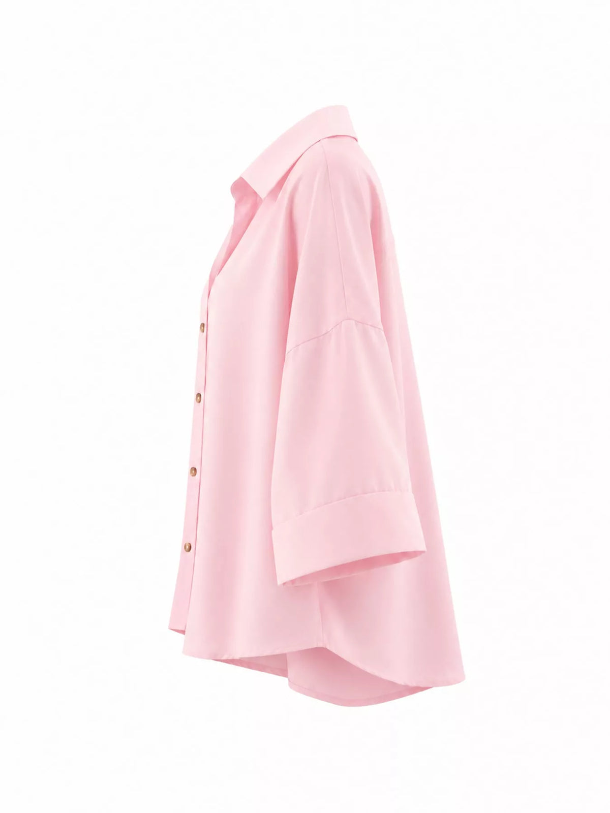 Pink button-up three-quarter sleeve shirt