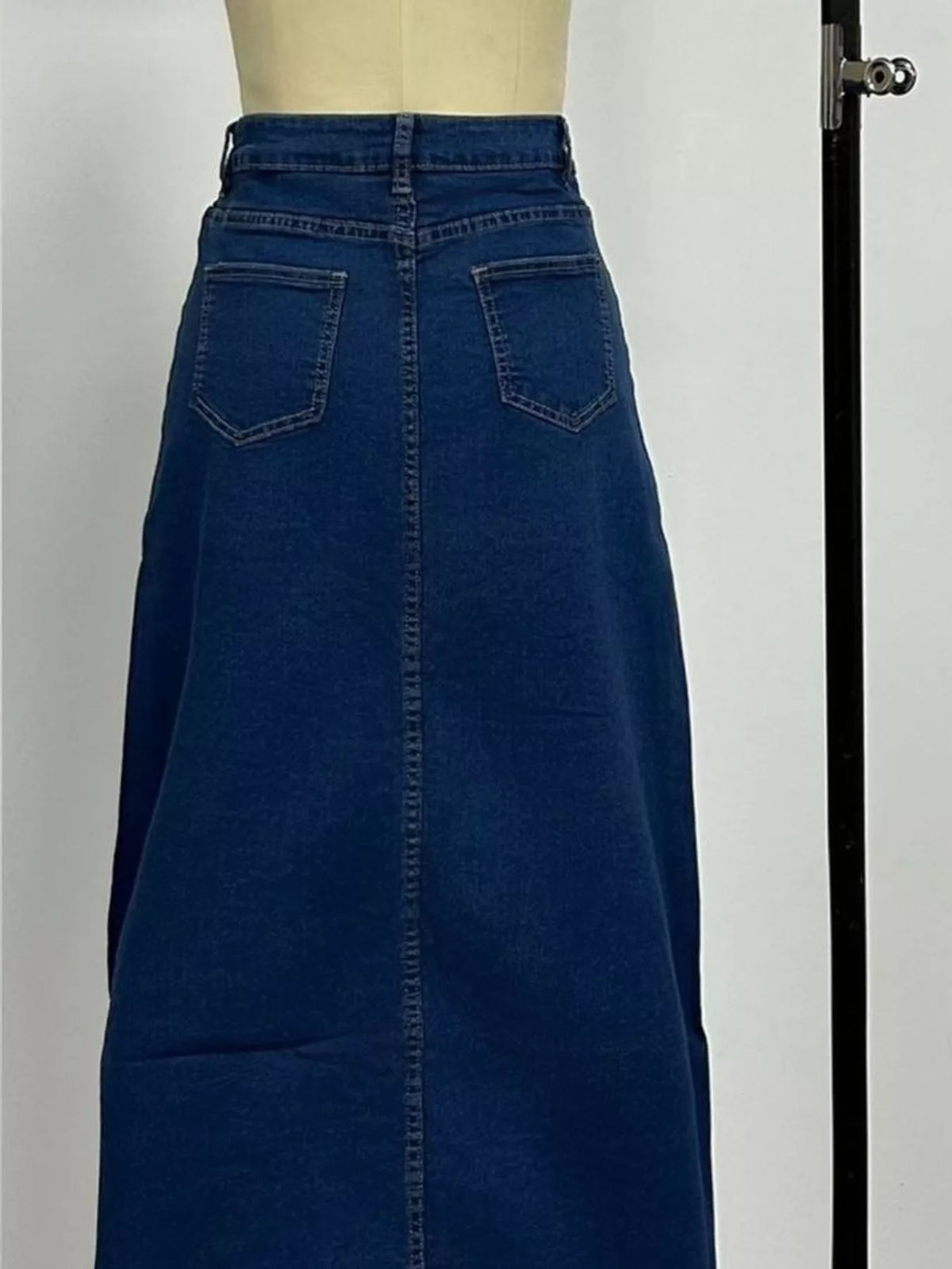 Raw Hem Maxi Denim Skirt — back view