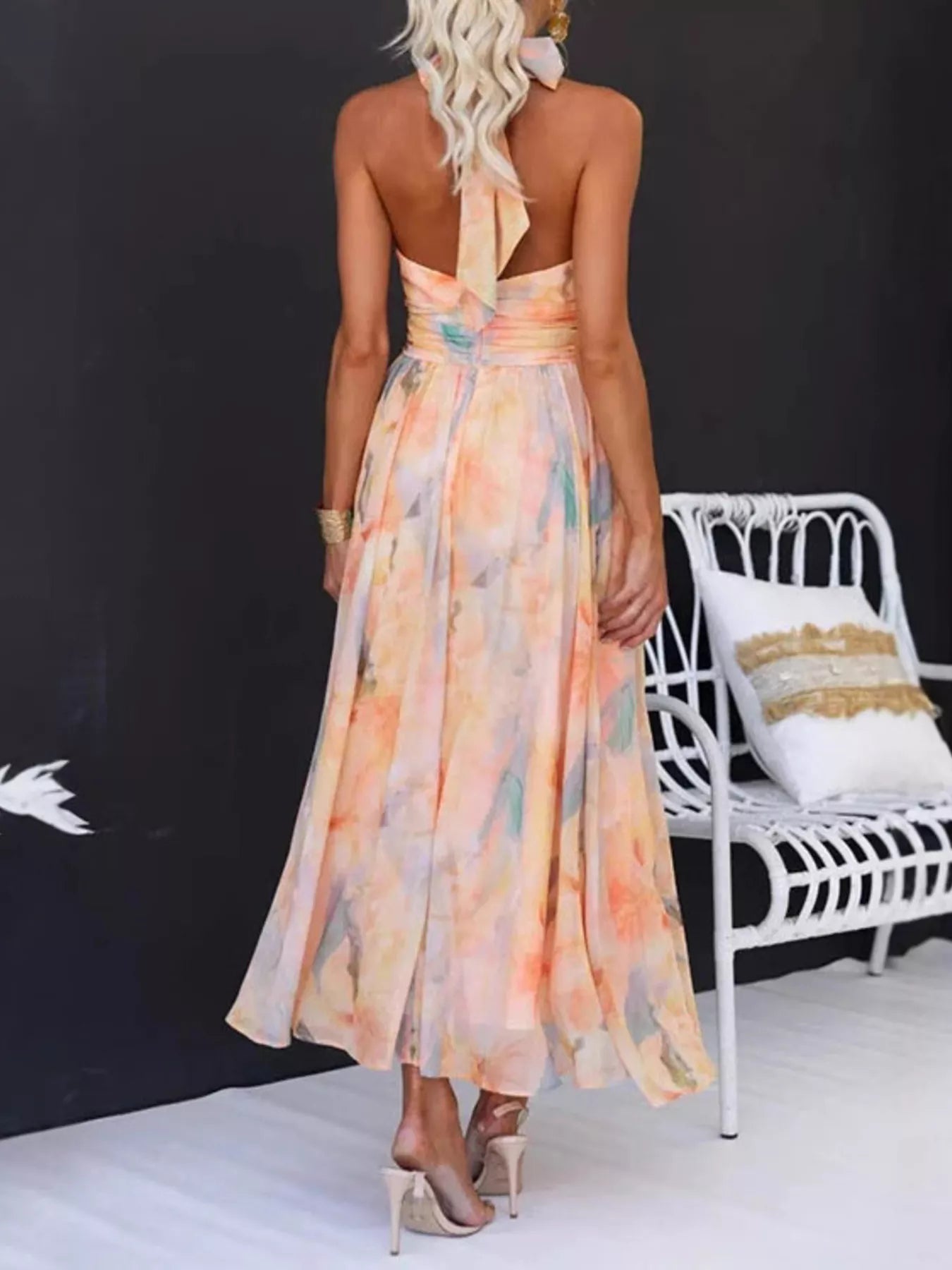 Trendsi Full Size Halter Neck Floral Print Maxi Dress Plus Size -