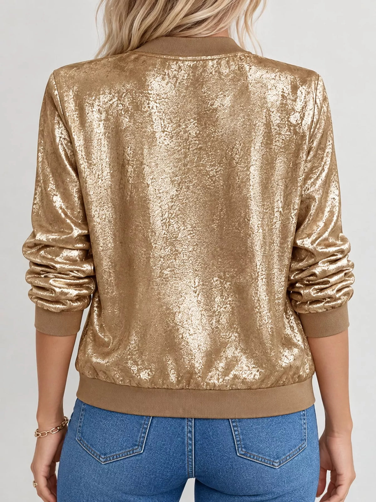 Zip-up bomber jacket, bronze back