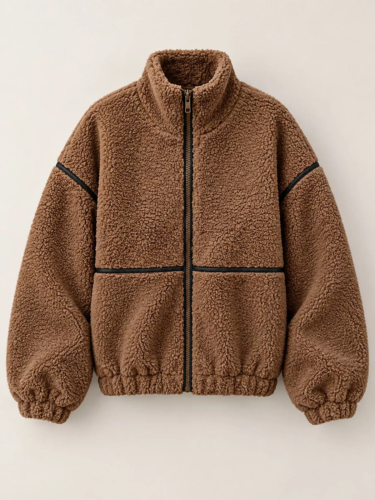 Stand Collar Sherpa Fleece Zip-Up Jacket — garment front