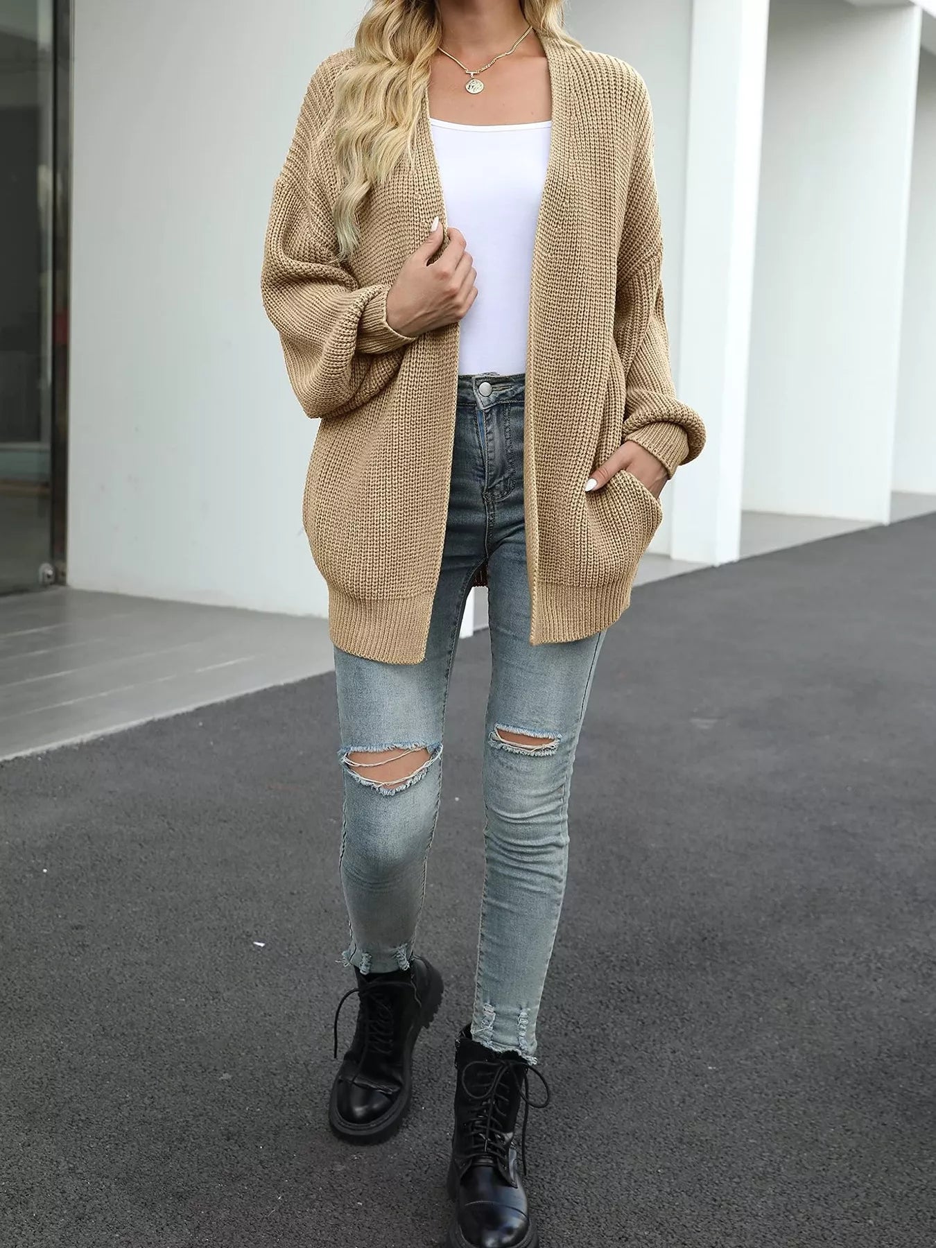 Trendsi Chunky Knit Open Front Cardigan -