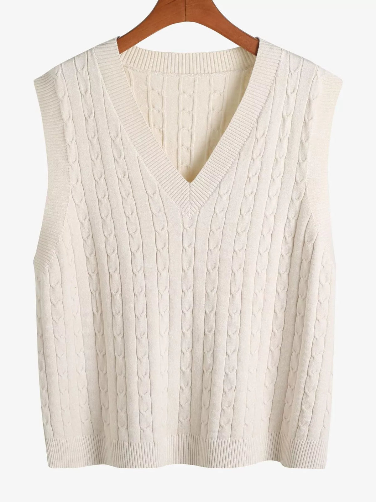 Cable-knit sweater vest, cream front