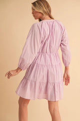 Trendsi Aemi + Co Notched Balloon Sleeve Tiered Mini Dress -