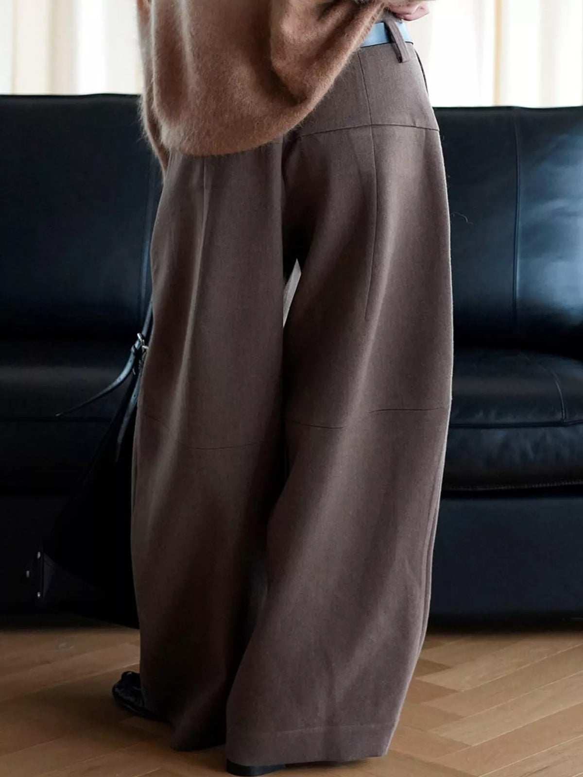 Pleated Wide-Leg Pants in brown, front view