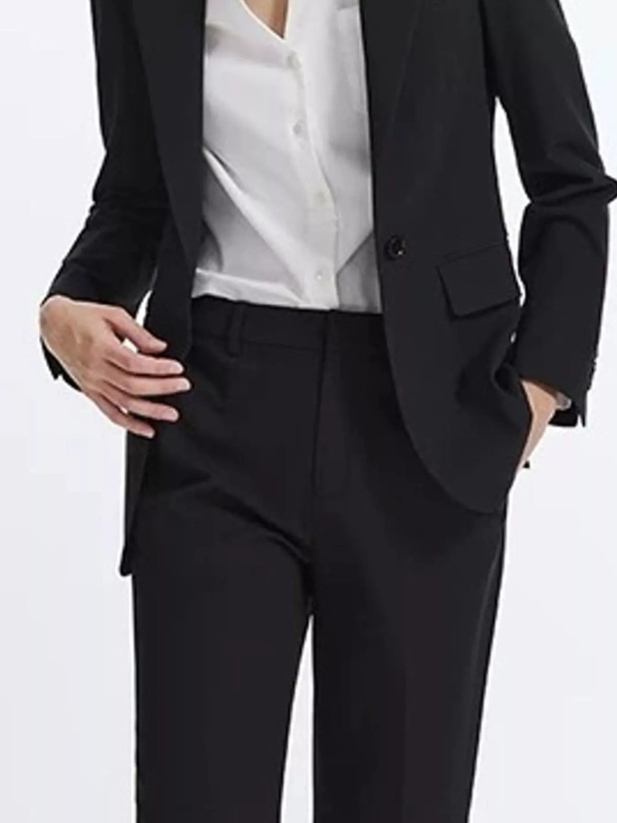 Single-Button Lapel Collar Blazer in black