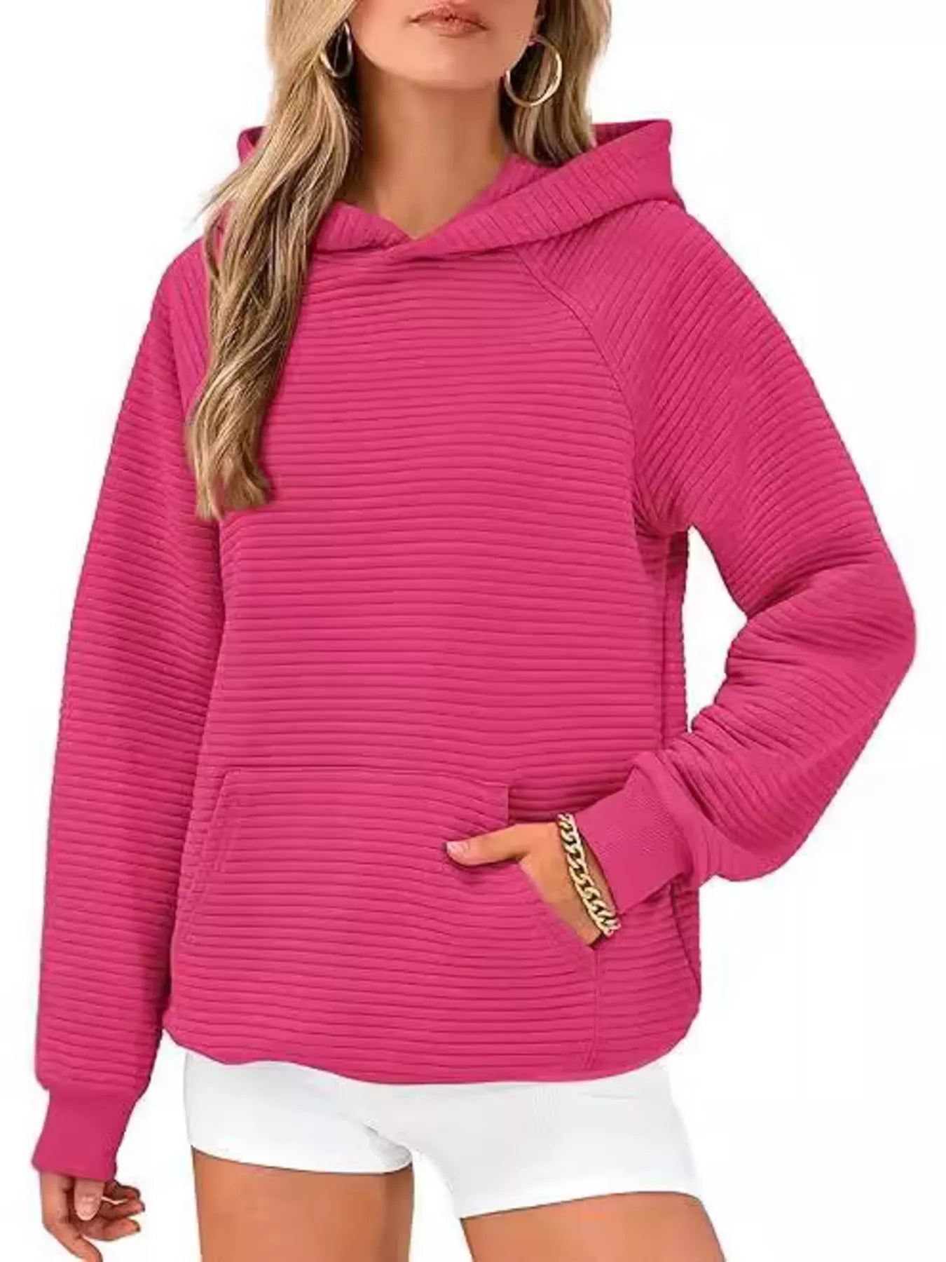 Trendsi Texture Kangaroo Pocket Raglan Sleeve Hoodie -