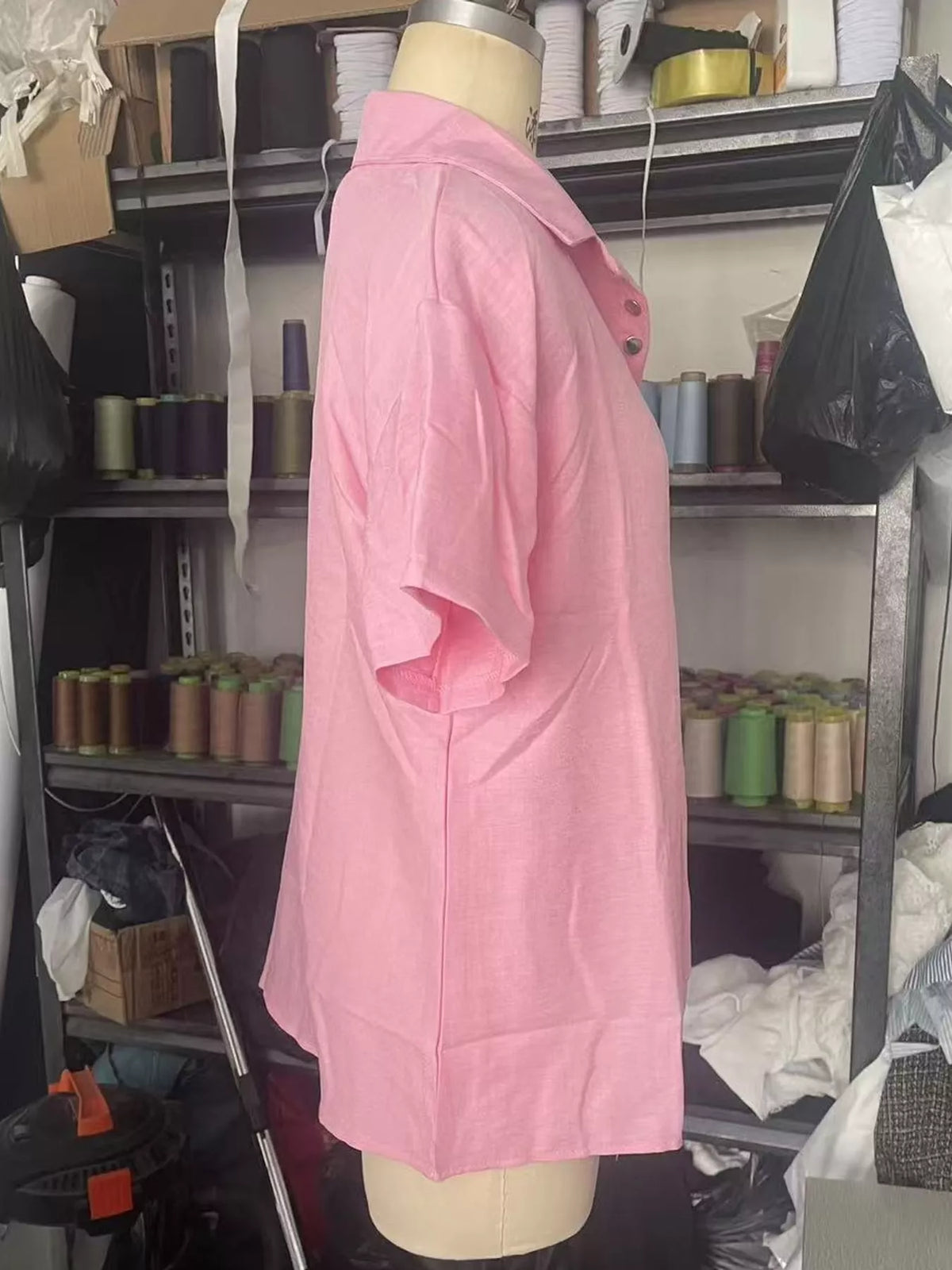 Snap Down Shirt in pink, side view
