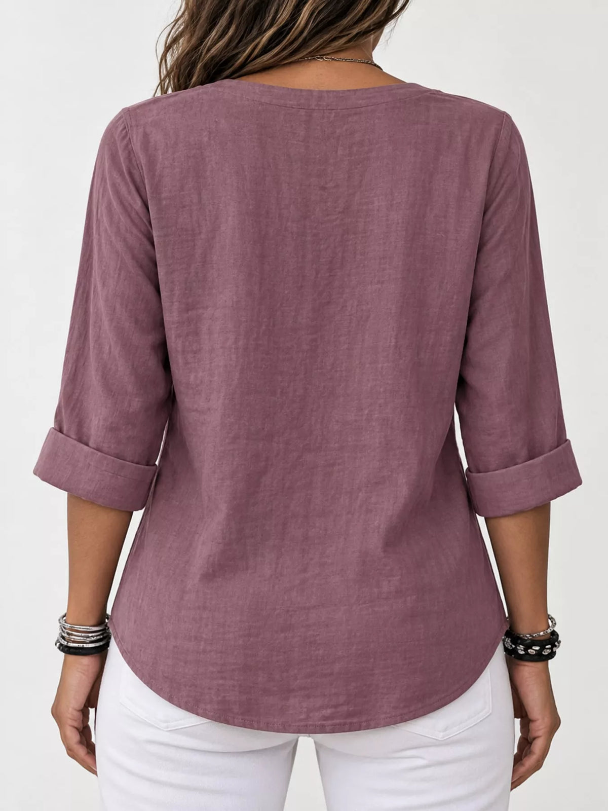 Notched-neck shirt, purple back