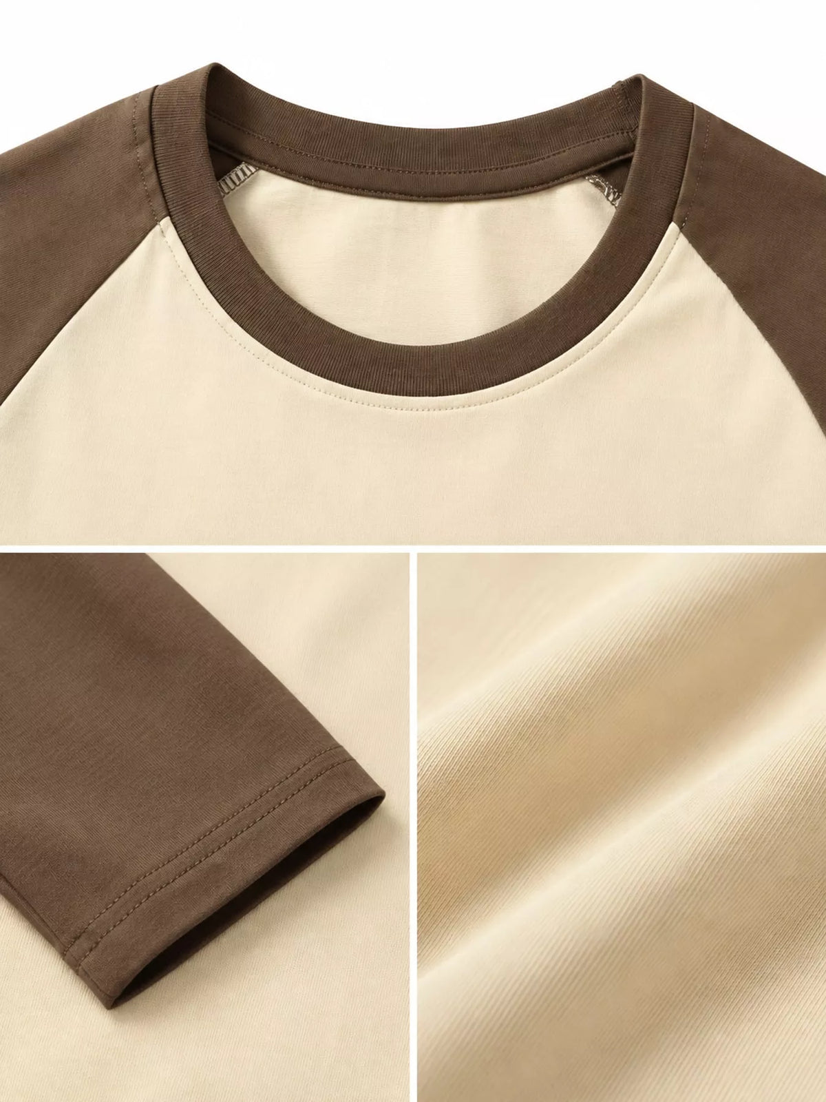 Apricot And Coffee contrast raglan long sleeve t-shirt, detail view