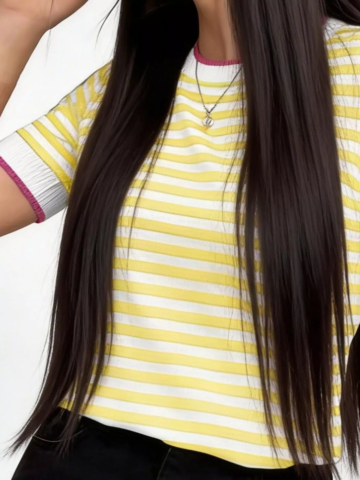 Trendsi Contrast Trim Striped Short Sleeve Knit Top -