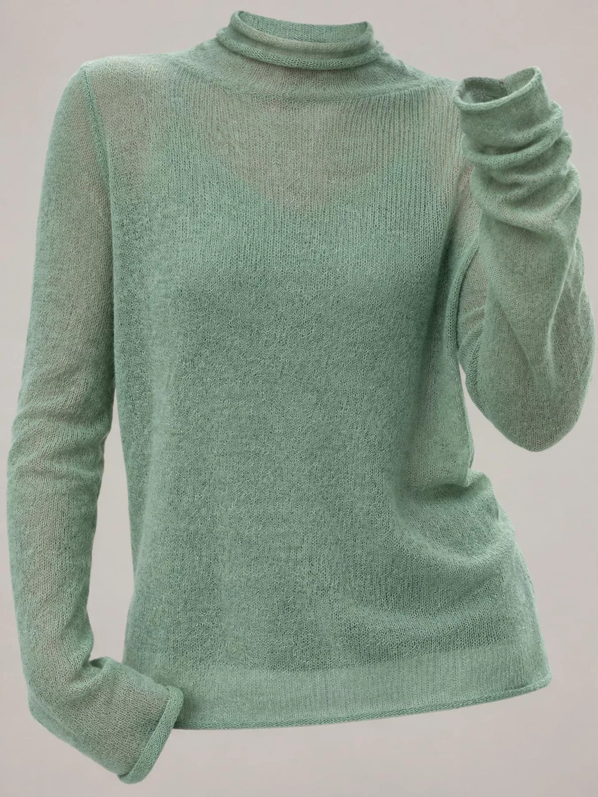 Women's Sheer Turtleneck Knit Top in sage — front view