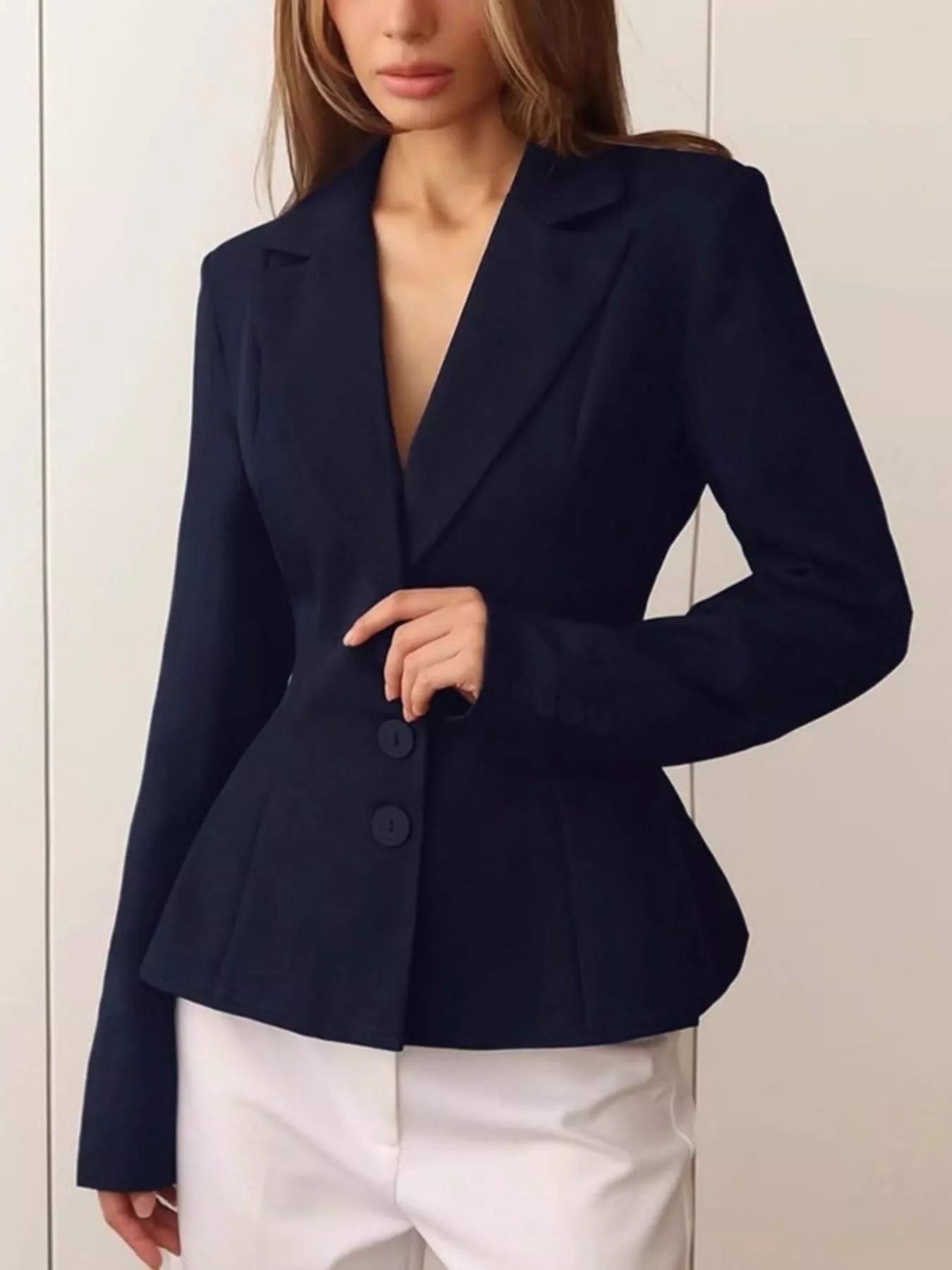 Trendsi Lapel Collar Button Up Blazer -
