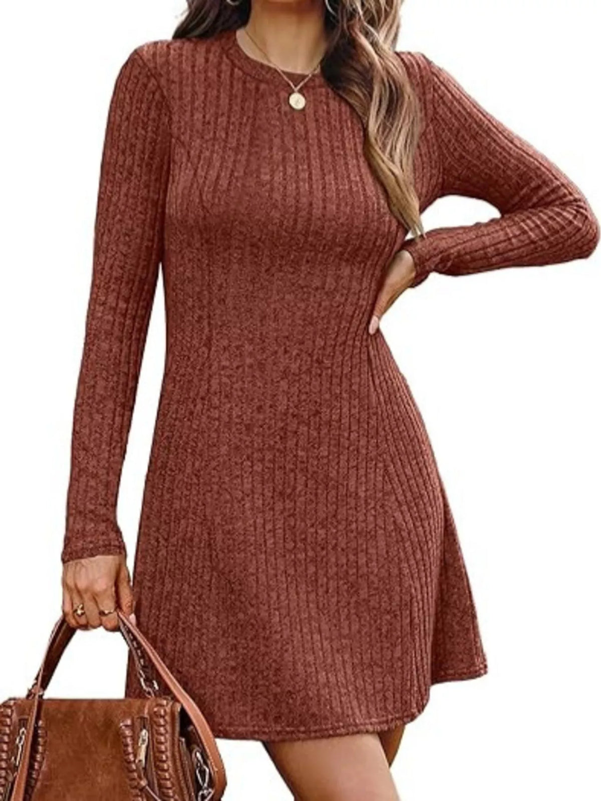 Rust ribbed knit dress