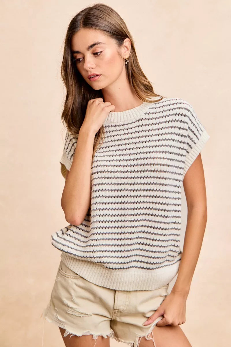Women's Pointelle Stripe Sleeveless Sweater Top — product view 7