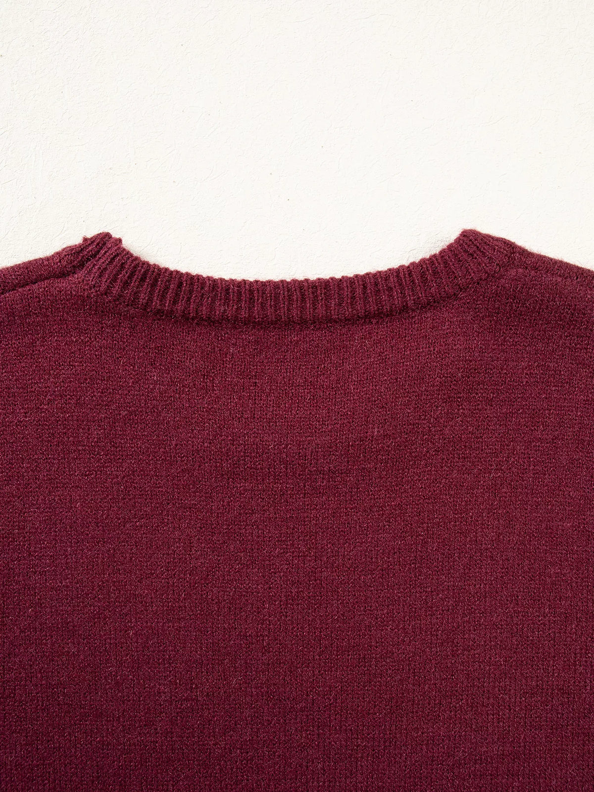 Burgundy christmas sequin candy cane sweater — design and construction details