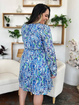 Trendsi Double Take Full Size Printed Drawstring Waist Long Sleeve Dress -